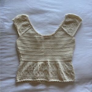 Cream Knit & Crochet Top